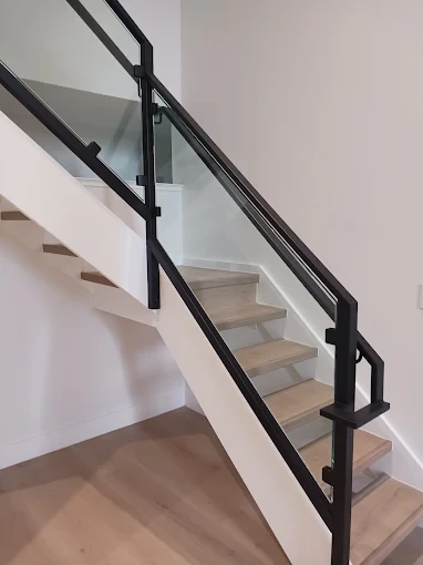 Interior glass stair railing installed in Cupertino